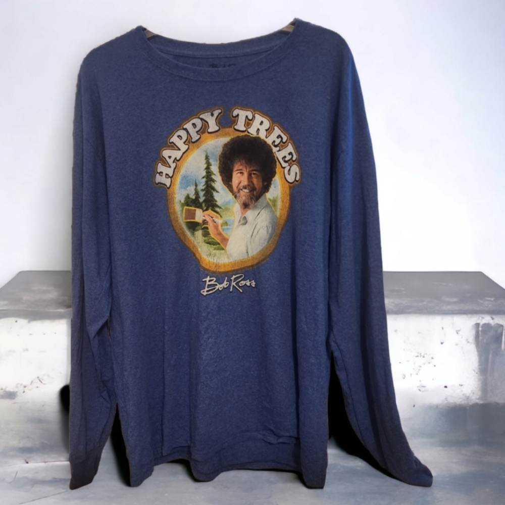 Vintage Men's Bob Ross Happy Trees Long Sleeved T-shirt